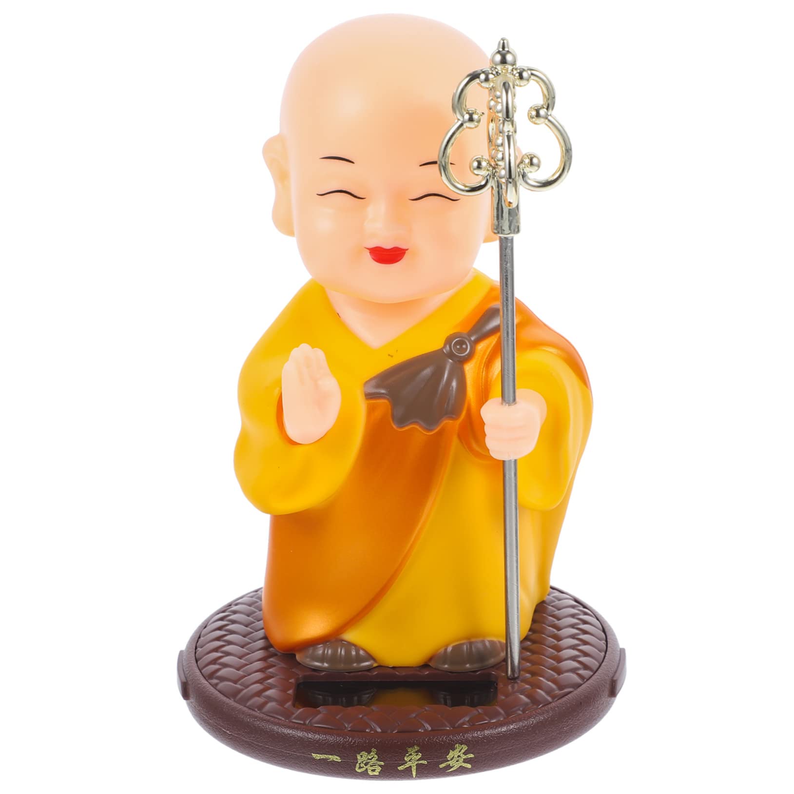 STOBAZA 3stücke Solarbetriebene Schüttelkopf-mönchsfigur Lustiges Auto- Niedliche Desktop-Gestaltung Für Büro Und Zuhause Innovative Asiatische Dekoration Gelbe Statue