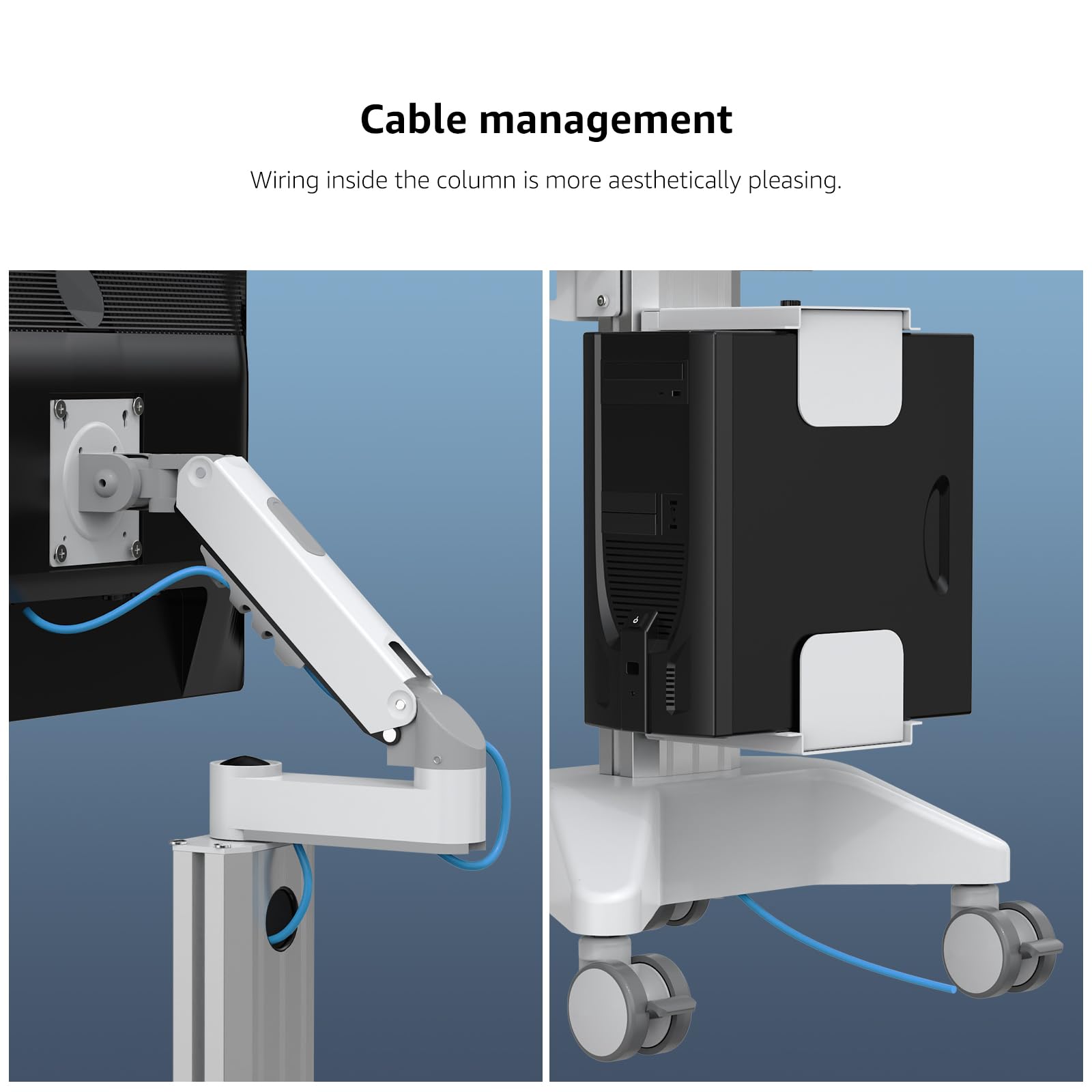 BEWISER Medizinischer Rollwagen Monitor Halterung Mobiles Podium, Mobiler Laptopwagen Robuste Basis, Computertisch Trolley für Zahnklinik, Krankenpflege,PC Workstation