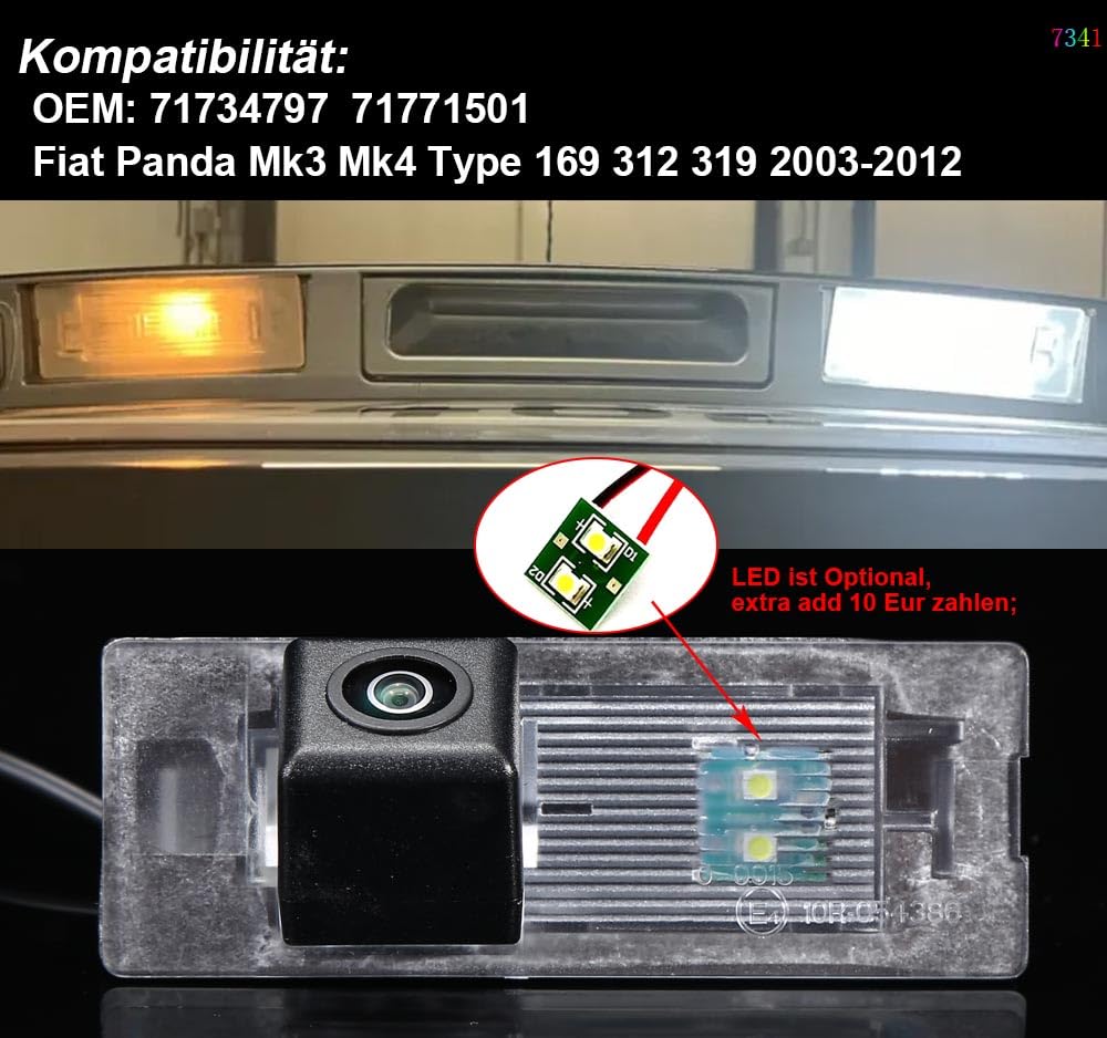 Telecamera per retromarcia, IP67, impermeabile, visione notturna, telecamera di ricambio per Fiat Panda Mk3 Mk4 Type 169 312 319 2003-2012 OEM: 71734797