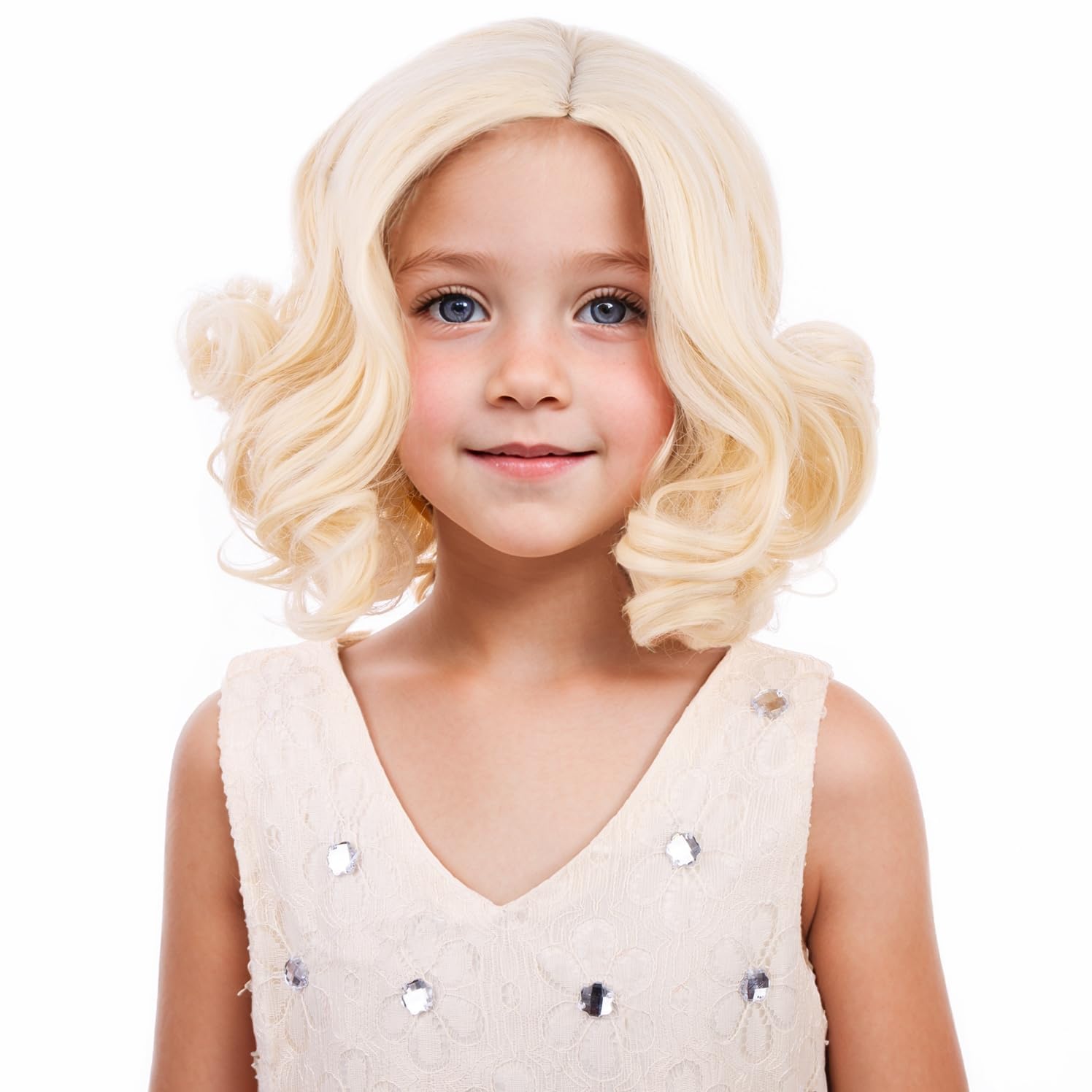 PATTNIUM Light Blonde Wig for Kids Girls Short Curly Blonde Wig Children Synthetic Costume Halloween Cosplay Hair Wigs