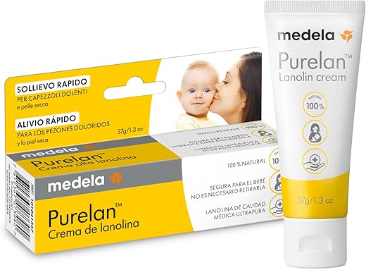 Medela crema de lanolina Purelan para pezones, alivio para pezones doloridos y piel seca, a base de ingredientes naturales, hipoalergénica y probada dermatológicamente, sin fragancia, 37 g