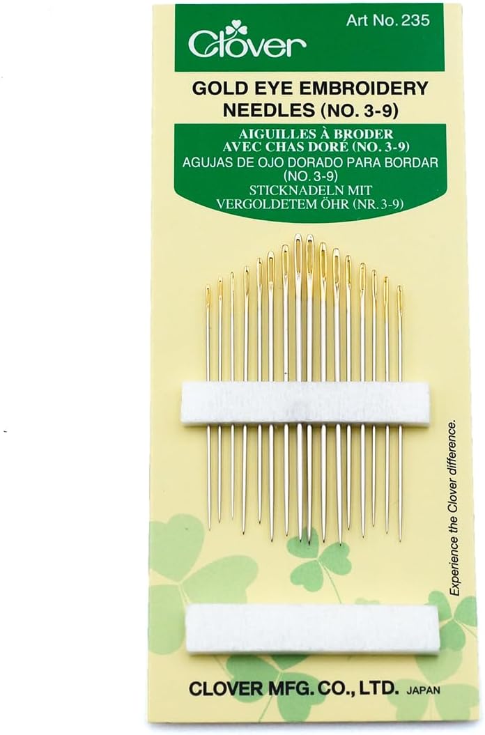 Clover Gold Eye Embroidery Needles Size 3 9 16 Pack, 235, each