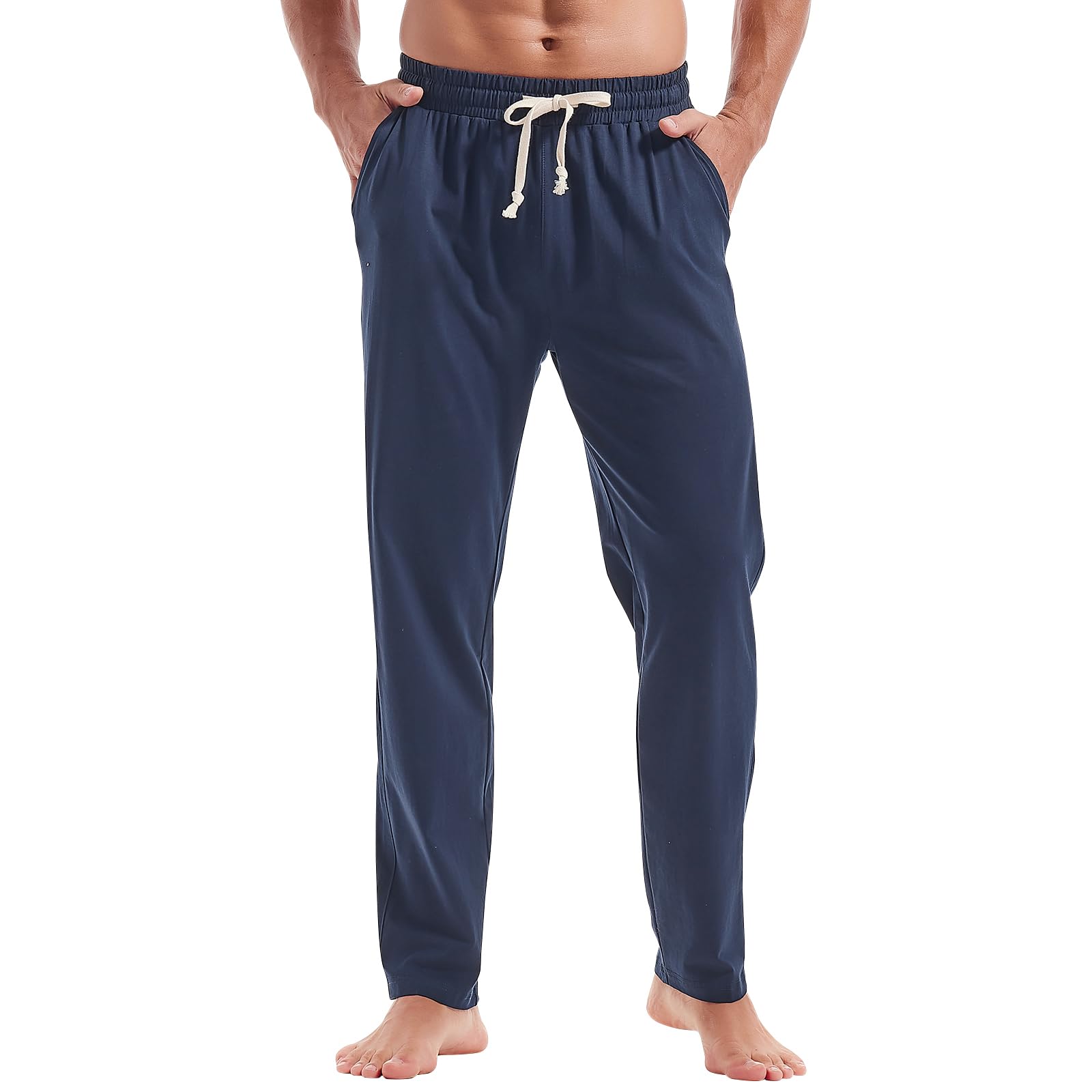 Mens Cotton Yoga Pants Running Workout Lightweight Sweatpants Open Bottom Lounge Pants with Pockets