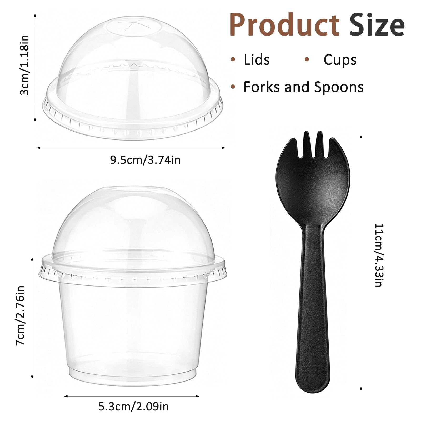 Bicchieri da dessert in plastica, 50 pezzi, 260 ml, in plastica, con 50 pezzi con coperchio a cupola, riutilizzabili in plastica, per gelato, budino, mousse