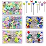 500 Pcs Flat Button &Flower Head Pins,Straight Pins, Quilting Pins with Cases
