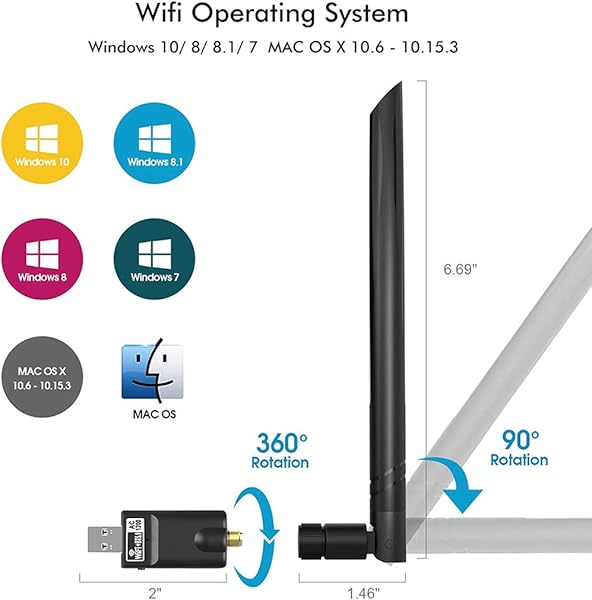 Adattatore USB 3 0 Bluetooth WiFi AC1200Mbps con 6dBi Antenna 2 4G5Ghz per PC USB Wi Fi Dongle Bluetooth 5 0 Ricevitore Wireless Network Adapter per Windows 1088 17 Mac OS X 10 6 10 15 nero
