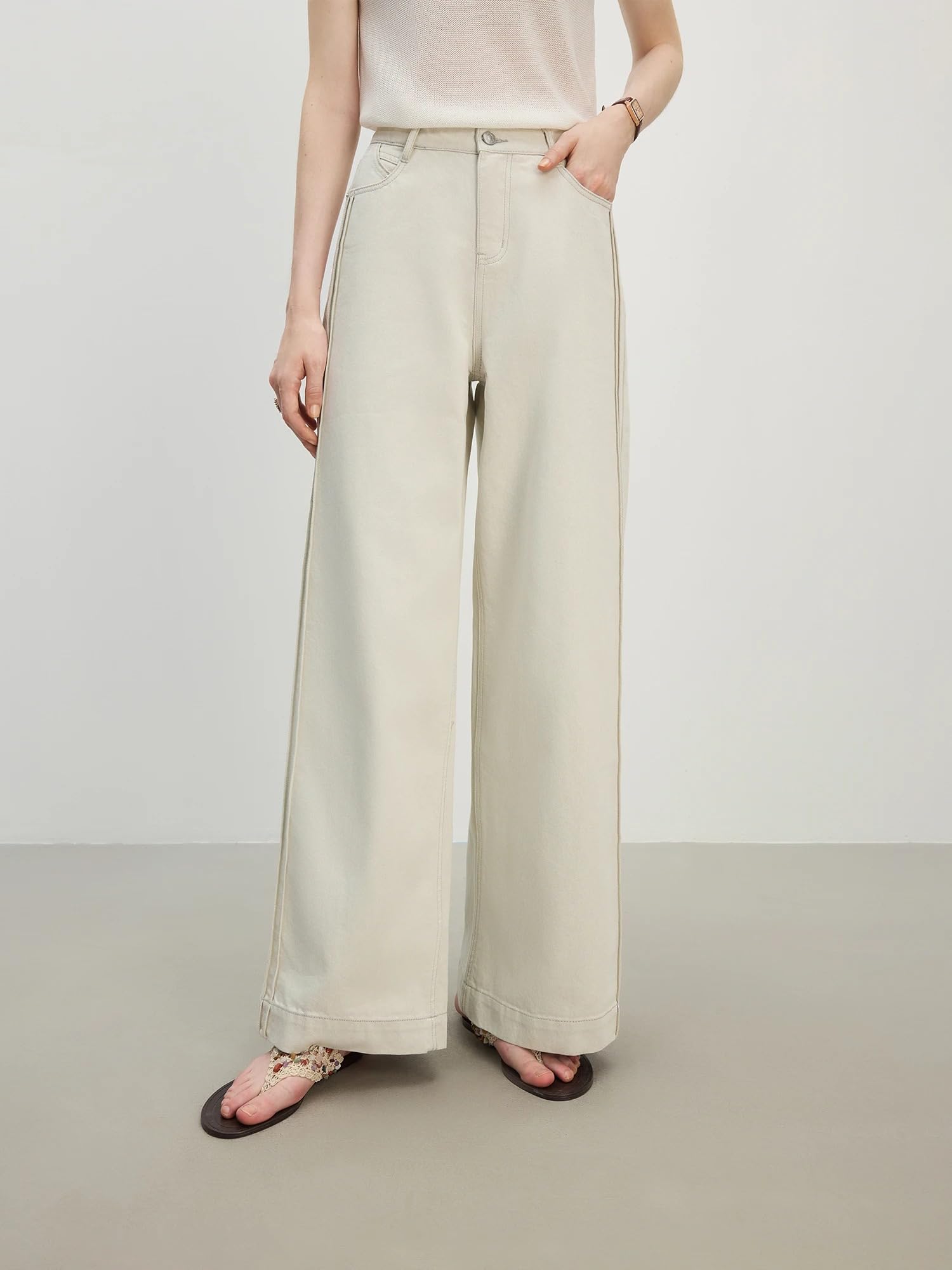 Pantalones Vaqueros para Mujer Blanco Tiro Alto Vintage Verano Rectos Jeans para Mujeres