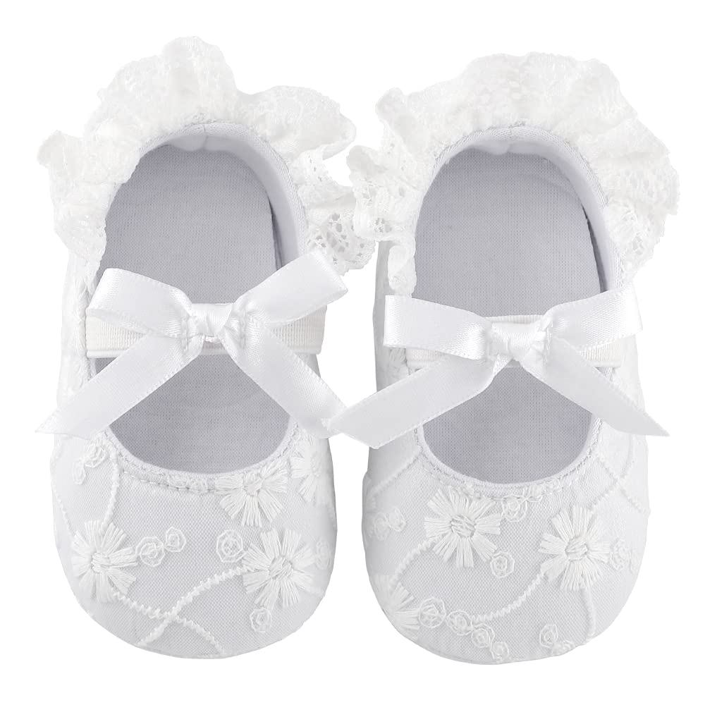 LACOFIA Baby Girls Christening Shoes Bowknot Infant Crib Shoes Anti-Slip Soft Sole Prewalkers — view 4