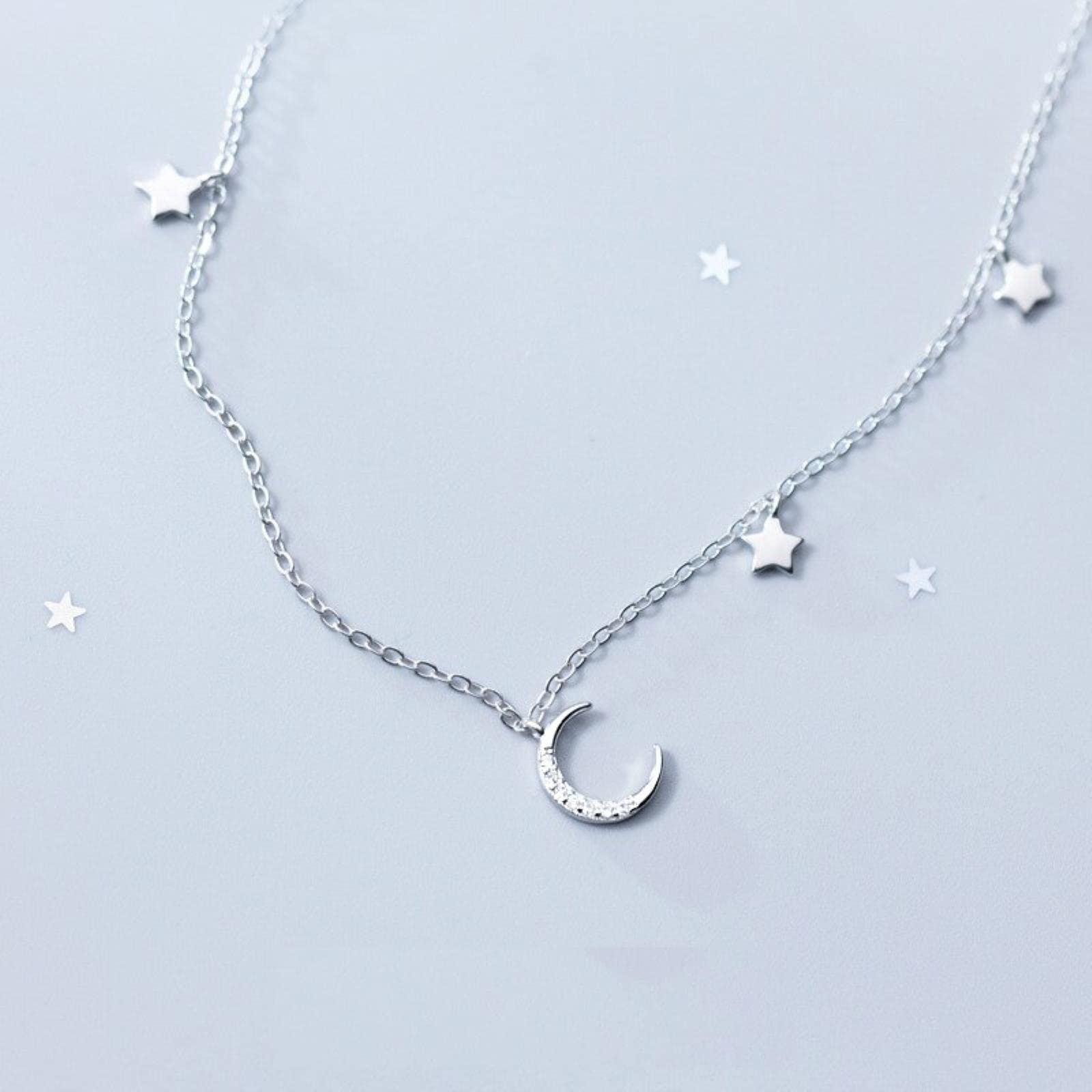 Collar con Colgante De Planeta De Cristal Azul A La Moda para Mujer, Collar De Cadena De Eslabones De Plata De Ley 925, Joyería Fina