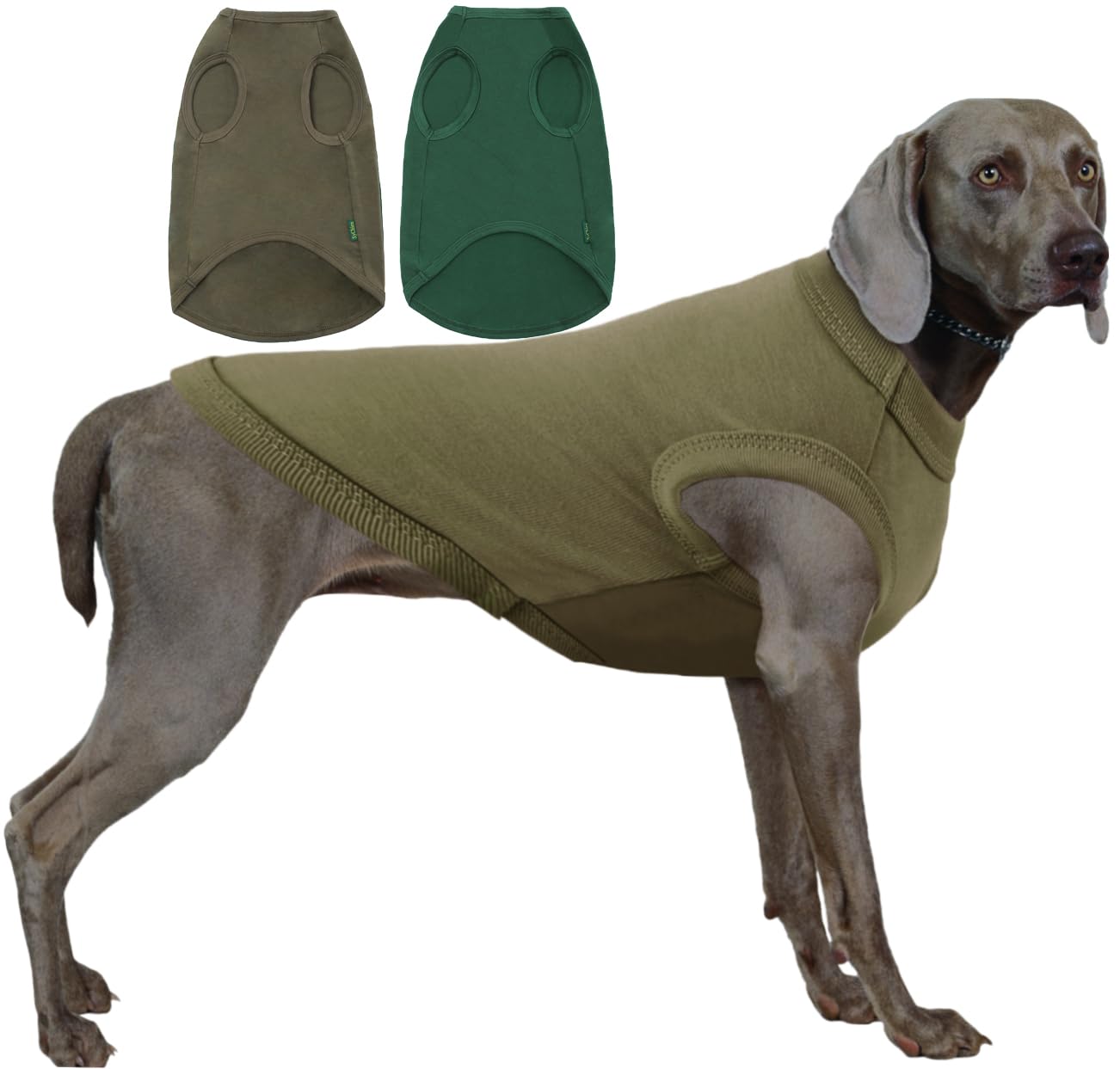 Sychien Dog Blank Cotton Shirts,Plain Dogs Large Big Clothes,Army & Deep Green XXXL