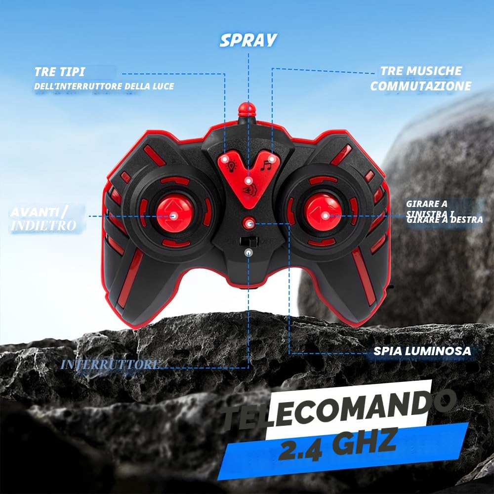 Macchina Telecomandata 1:16 Dinosauro RC Monster Truck 2.4 GHz 20 Km/h Auto Telecomandata con Nebbia Spray Musica Luci LED Auto Radiocomandata RC Auto per Bambini di 4 5 6 7 8 anni