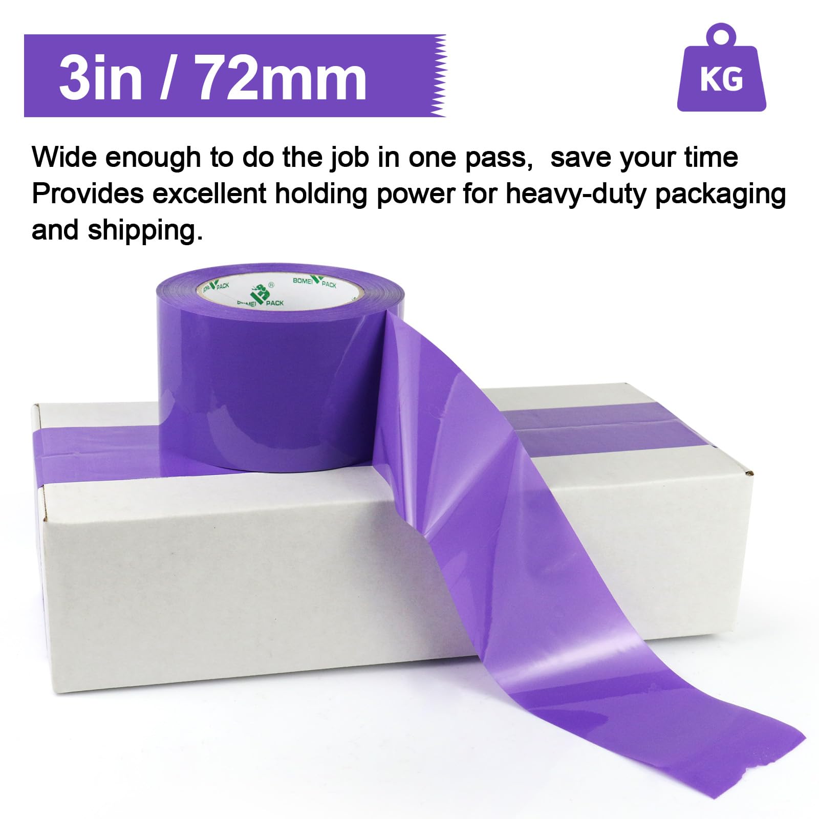 BOMEI PACK Cinta de embalaje morada de 3 pulgadas de ancho, 6 rollos de repuesto de cinta de envío de color morado para embalaje, mudanza y almacenamiento, 2.4 mil x 110 yardas, total 660 yardas