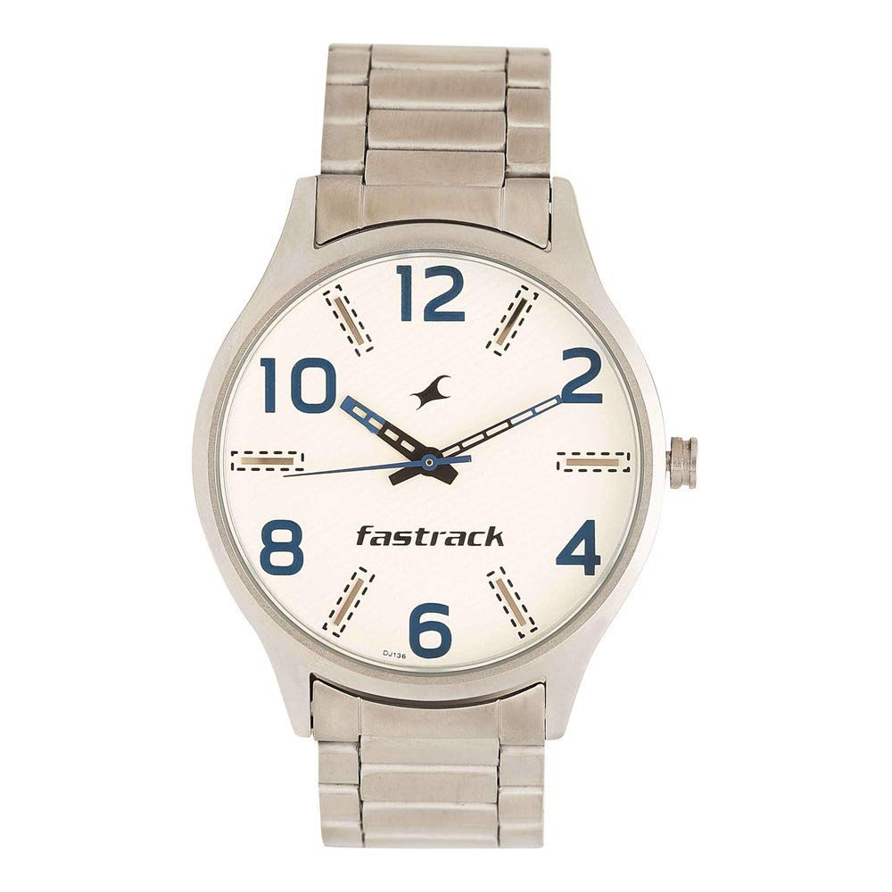 Fastrack silver slab white tie 3184SM02, Mens