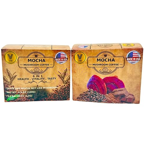 Miniatura 2 de VM Café de hongos moca. Reishi con mezcla de cacao y cacao, café clásico orgánico instantáneo. Café de hongos 6 en 1. Ganoderma Lucidum natural con