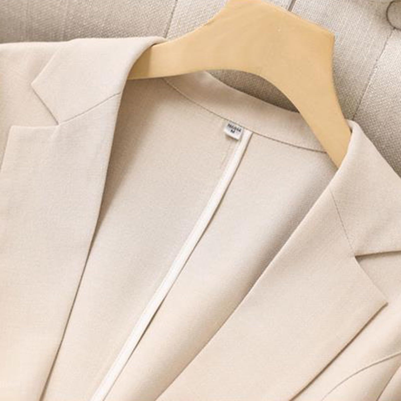 Generisch Blazer élégant pour femme - Veste de costume légère et cintrée en lin pour femme - Beige - Manches 3/4