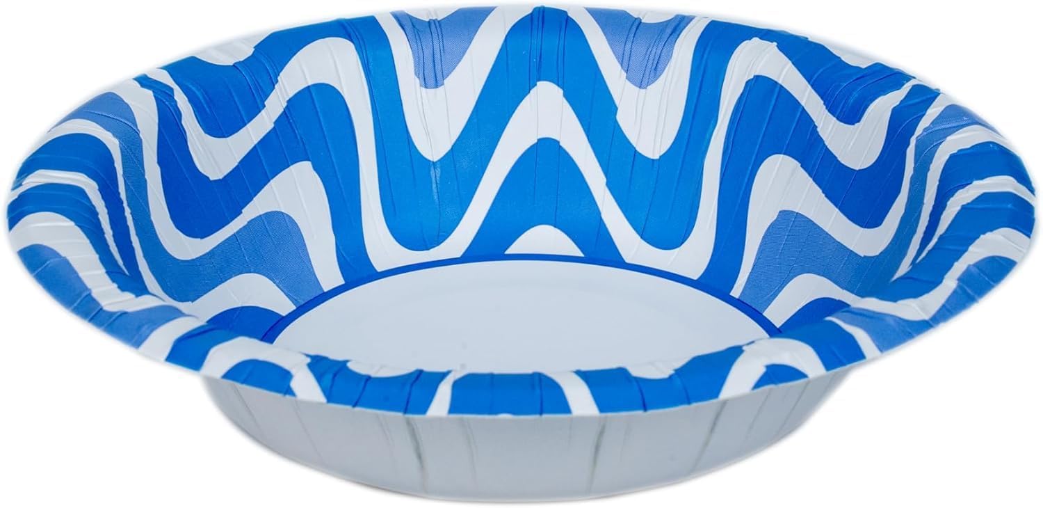 Glad Round Disposable Paper Bowls, Blue Waves Design - Heavy Duty, Soak-Proof, Cut-Resistant, Microwavable Paper Bowls for All Foods, Daily Use, and Special Occasions, 16 oz, 50 Count - 6 Pack