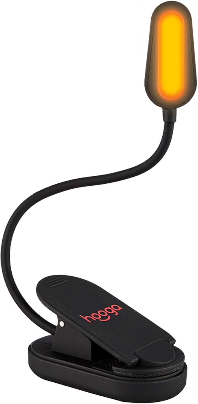 hooga Book Light, Rechargeable Clip On Blue Blocking Amber