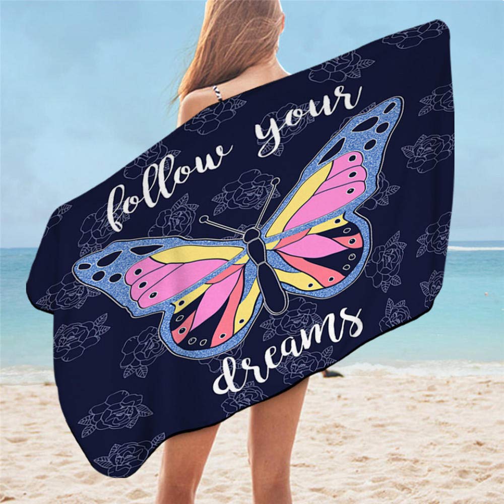 Serviette de bain microfibre papillon 75x150 pour plage et douche adulte