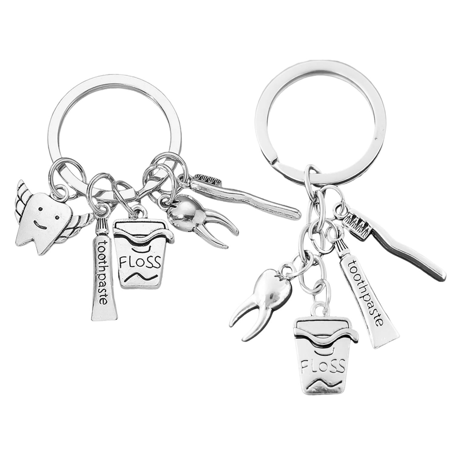 Wufgwbd Silver 2 Pieces Dental Theme Keychains, Dentist Keychains, Gift Keychains, Creative Metal Keychains, Backpack Accessories