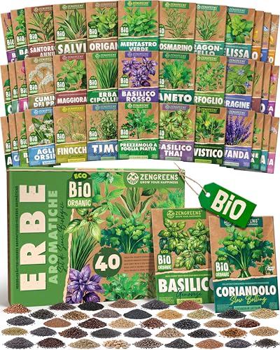 ZenGreens® - Set di Semi di Erbe Aromatiche bio (40 pezzi) - 40 Semi di Erbe Aromatiche per Coltivazione Facile in Giardino, Balcone o Serra - Semi da Piantare - Sementi