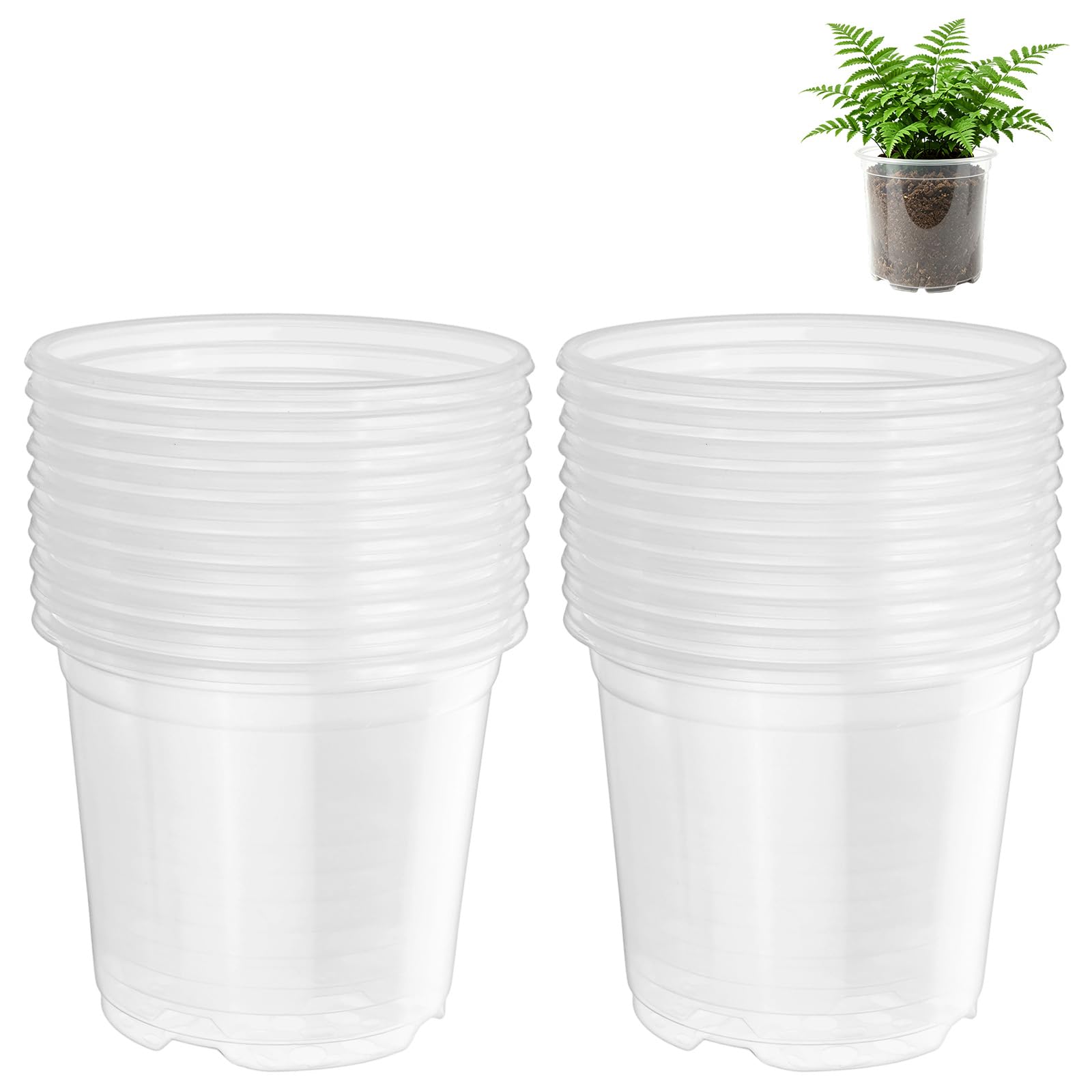 M METERXITY 20 Pack Clear Nursery Pots with Drainage Holes, Sturdy Plastic Seedling Starter Pots for Plants, Vegetable, Succulent, Propagation, Root Cutting, Seed Starting [5'' x 4'']