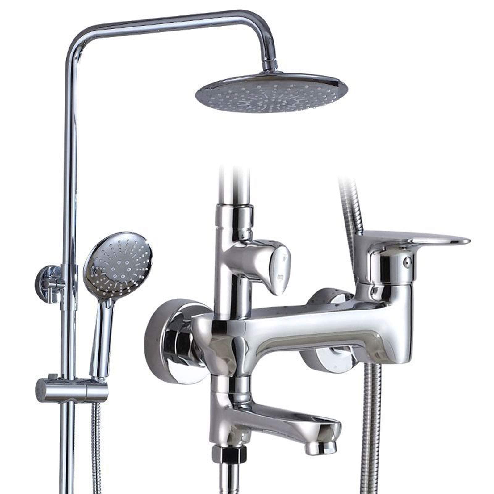 AYCDL Rainfall Shower System Chrome, Brass Shower Set Wall Mounted with Overhead Shower Head Tap, Adjustable Height Shower Mixer Set for Bathroom Hotel