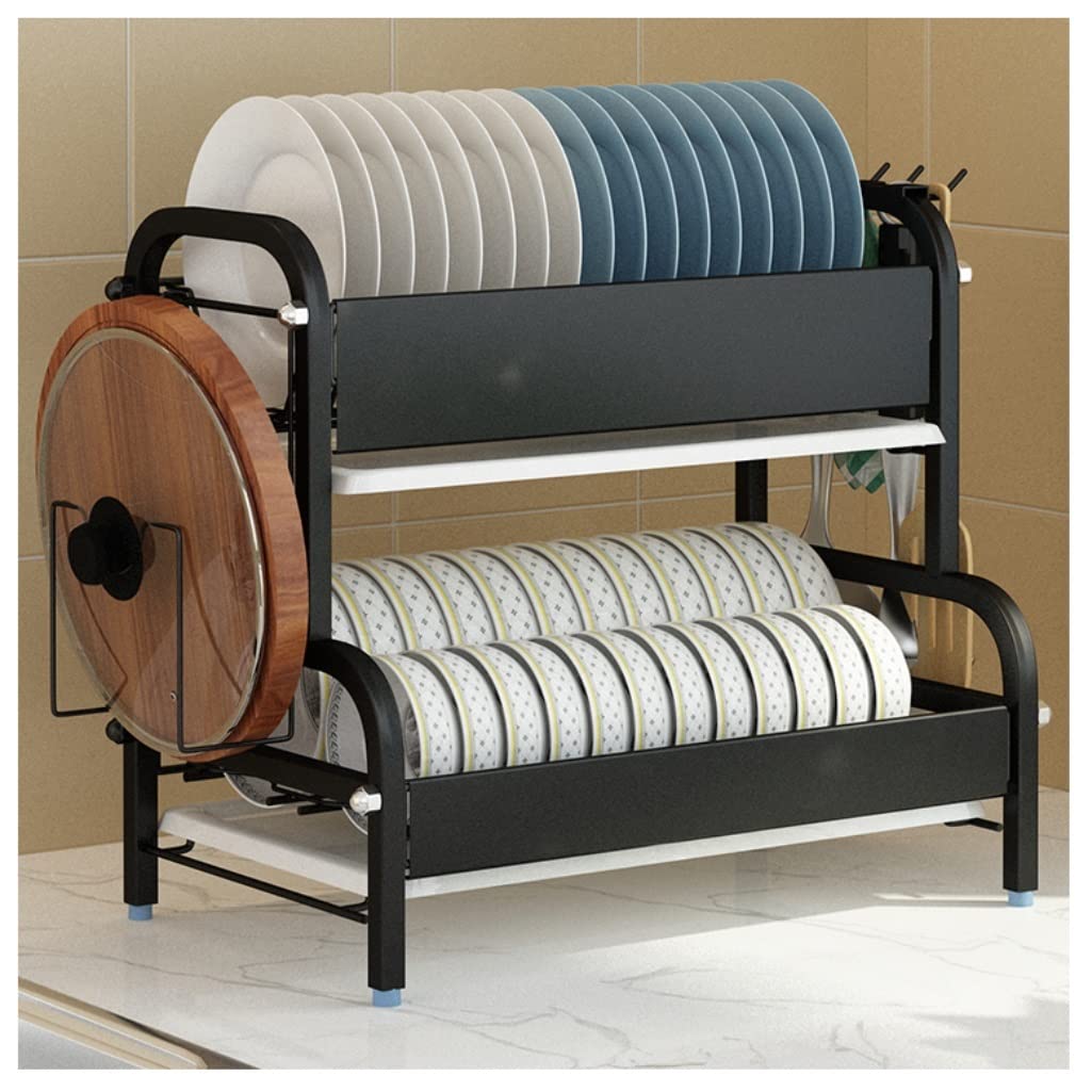 Ociekacz na Naczynia Ociekacz Do Naczyń Ze Stali Nierdzewnej Półka Do Organizacji Kuchni I Wyjmowany Zestaw Ociekaczy Suszarka do Naczyń (Color : Svart, Size : 2 tier)