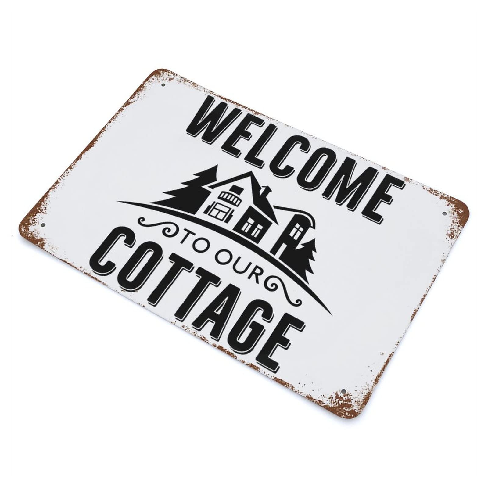 Rosefinch Stone Targa In Metallo Retrò "Welcome To Our Cottage By The Sea" - 20x30 Cm, Decorazione Parete Vintage