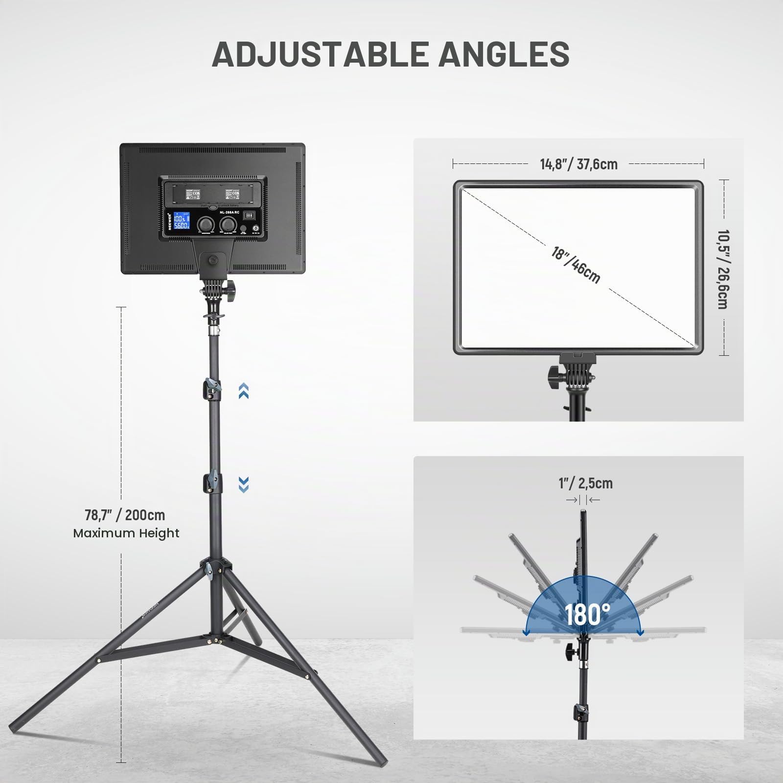 NEEWER Kit Illuminazione Fotografia di 18" Pannello Luce Video LED + Stativo Telecomando Panno Pulizia, 2pz Key Light 45W Dimmerabile Bicolore da Studio 3200K-5600K CRI97+ 4800Lx per Streaming Riprese