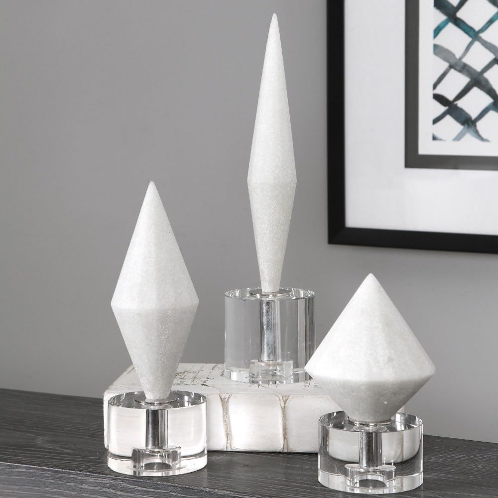 Alize White Diamond Crystal Sculpture Trio, 14" High