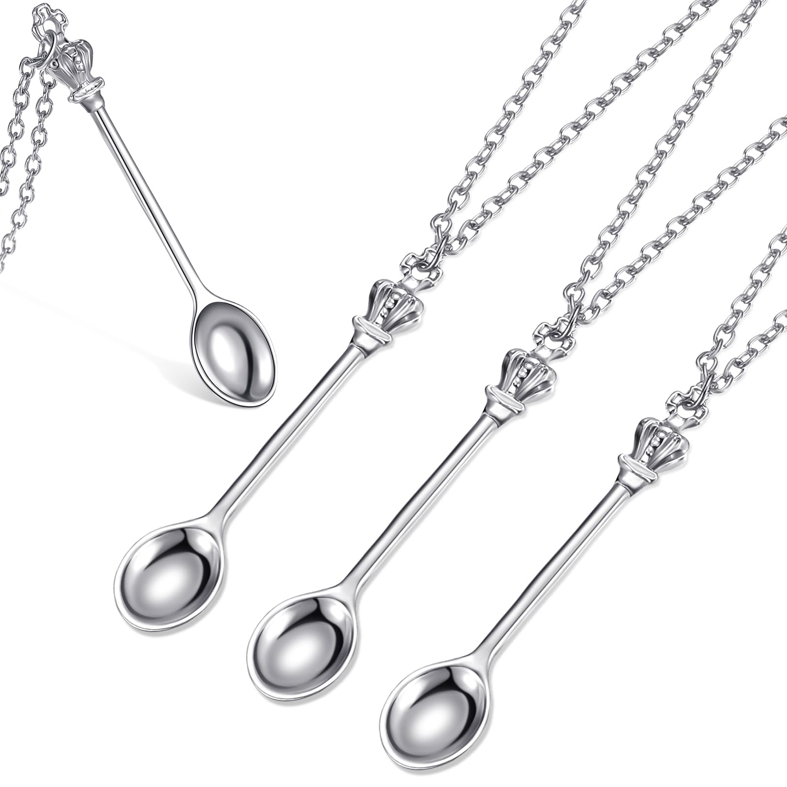 3 Pcs Spoon Necklaces Set Mini Spoon Necklace Charms Antique Style Tiny Little Scoop Necklace Teaspoon Crown Pendant Necklace with 3 Gift Bag for Women Jewellery Accessory