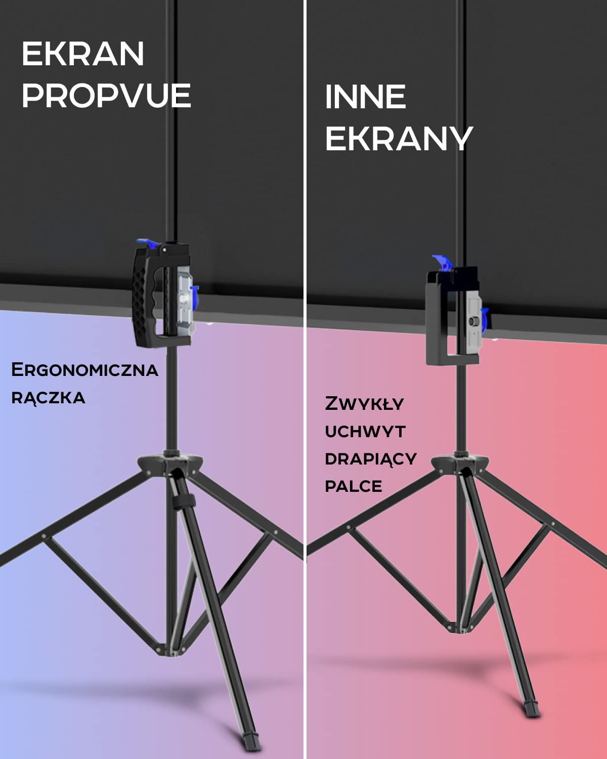 PropVue Ekran projekcyjny z uchwytem 100-120 cali – ekran projekcyjny do użytku wewnątrz i na zewnątrz do prezentacji filmów lub na pulpicie – możliwość regulacji w zakresie od 16:9 do 4:3 HD bez