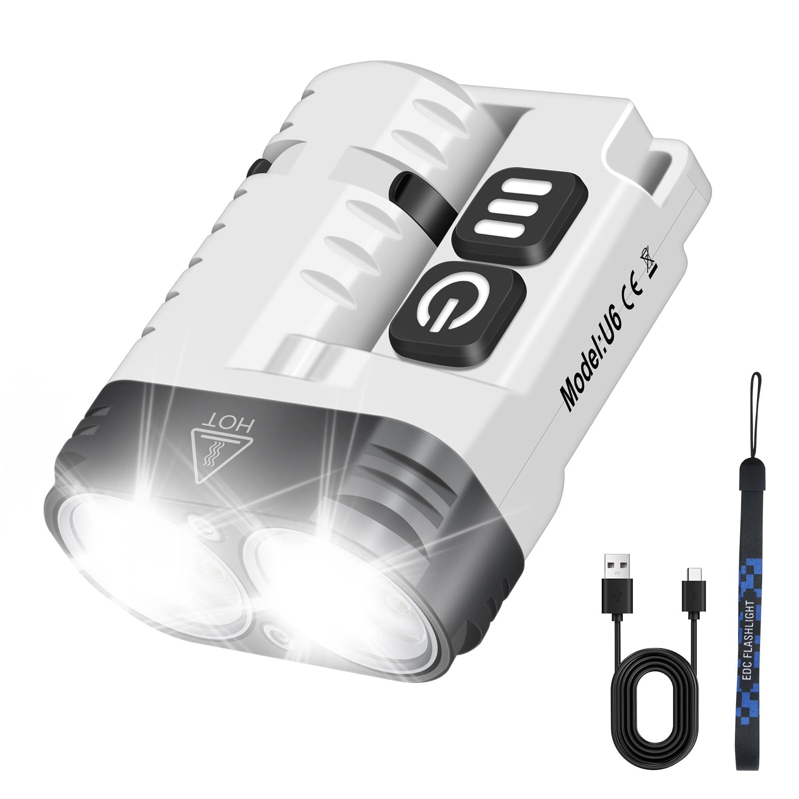 LED Small Powerful Flat EDC Flashlight with Clip, Super Bright 1600 Lumen USB A/C-C Rechargeable Mini Pocket Keychain Flash Light with White Warm Red Light, 10 Modes, IP68 Waterproof