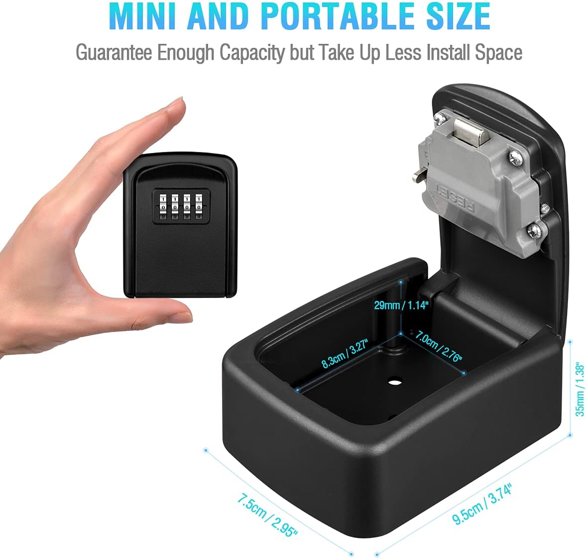 HUANLANG Key Lock Box for Outside Lockbox for Keys Outdoor 4-Digit Combination Lock Box Wall Mount Waterproof Portable Security Key Storage for House Realtor Contractors Warehouse