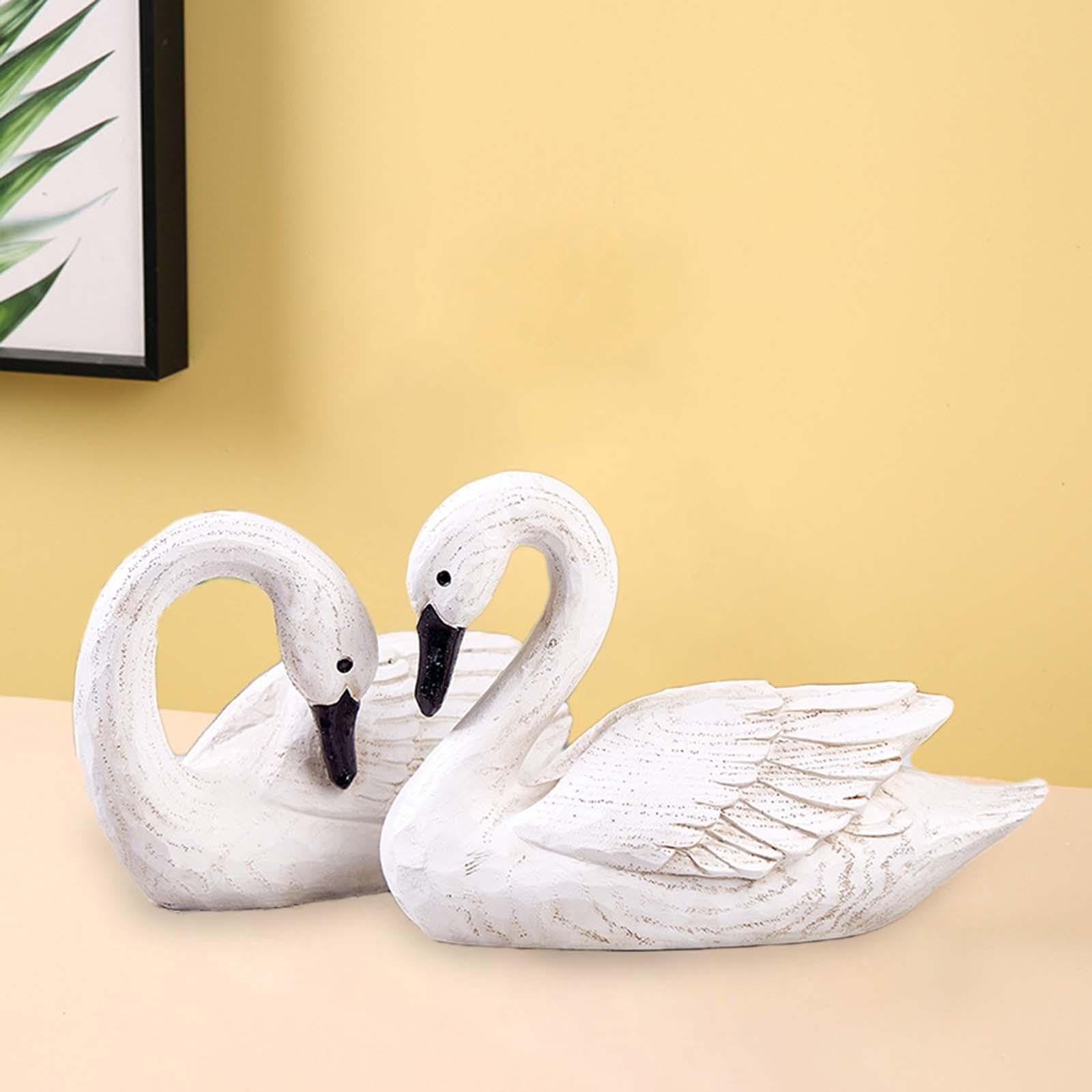 Lot de 2 Sculptures En Résine Représentant Un Couple de Cygnes, Presse-papiers de Bureau, Statues D'oiseaux pour Noël Ou Style Champêtre, b