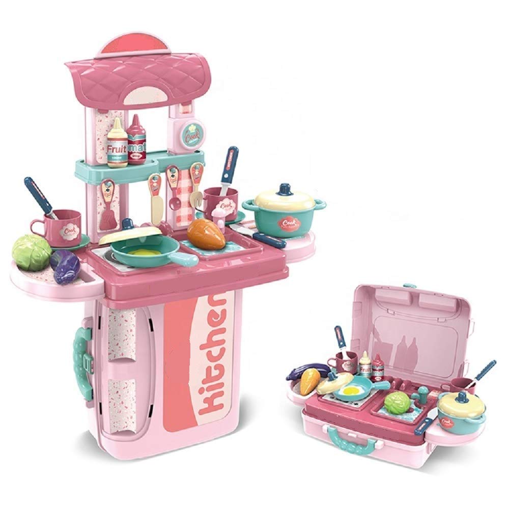 UBToys Plastic 3 in 1 Portable Pretend Food Party Role Cooking Kitchen Play Set Toy for Boys and Girls