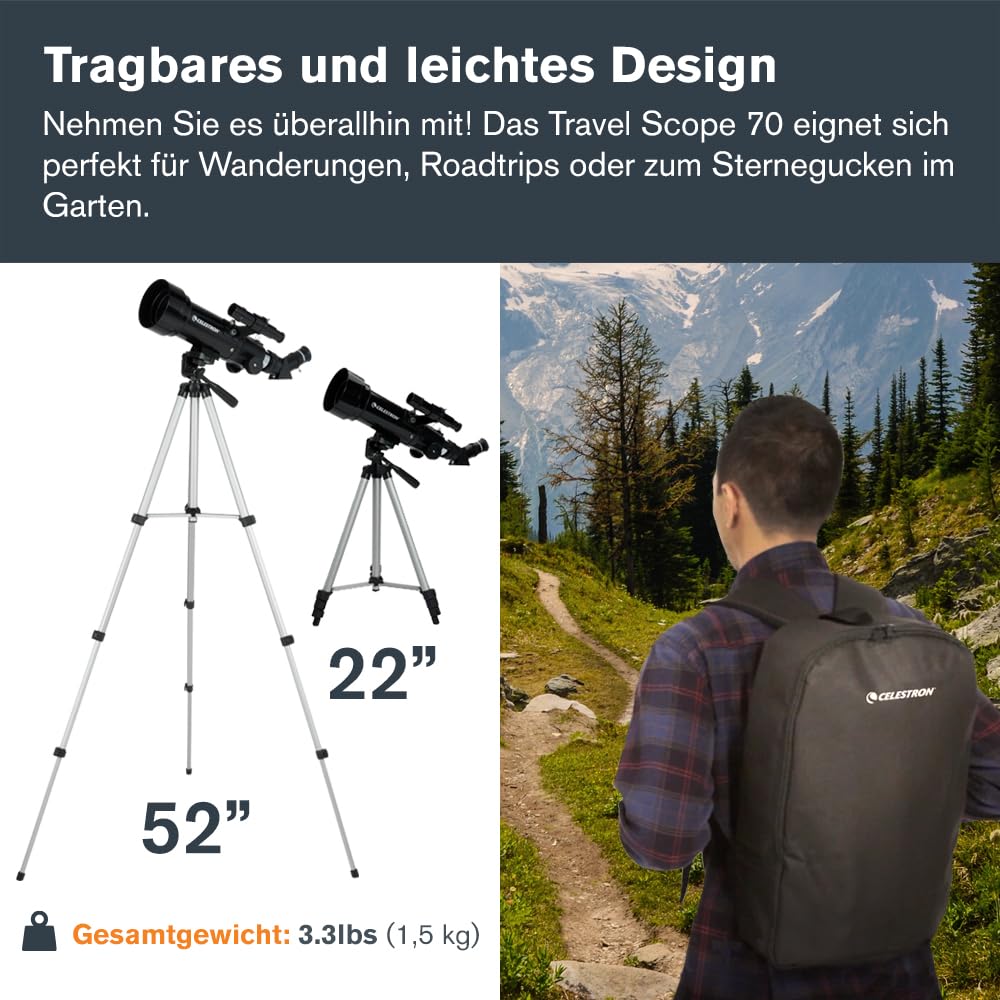 Celestron 21035 Travel Scope 70 Portable Refractor Telescope Kit with Backpack, Black
