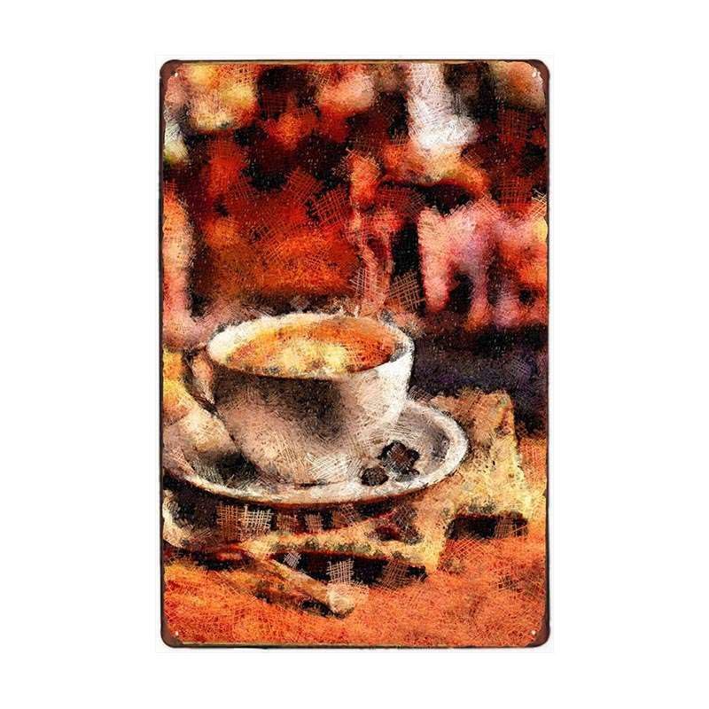 Juego de 4 placas de metal retro vintage con diseño de café