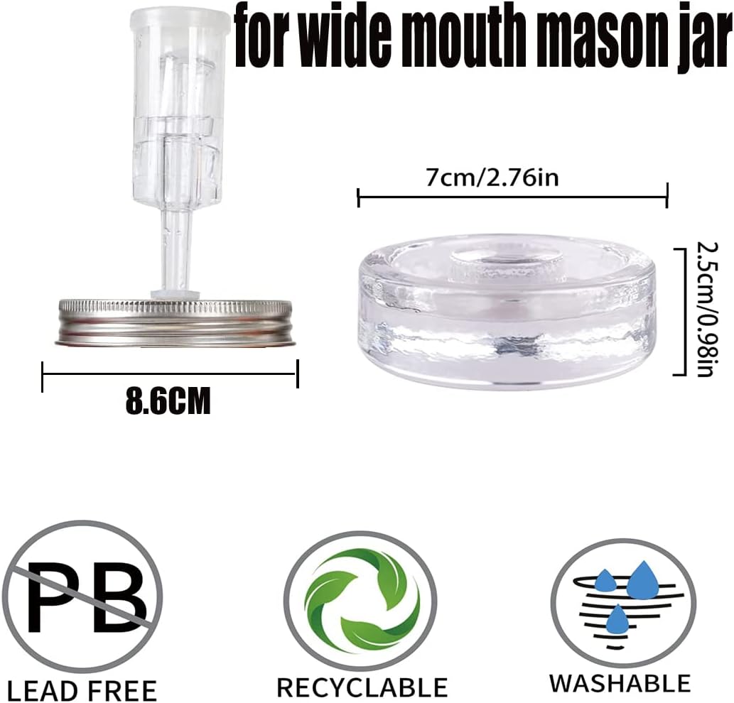 Complete Mason Jar Fermentation Kit - Sauerkraut Pounder + 4pc Glass Weights + 4pc water airlocks Easy Wide Mouth Jars Vegetable Fermenting Set -Suitable for 86MM mason jar (Jars Not Included) - Image 4
