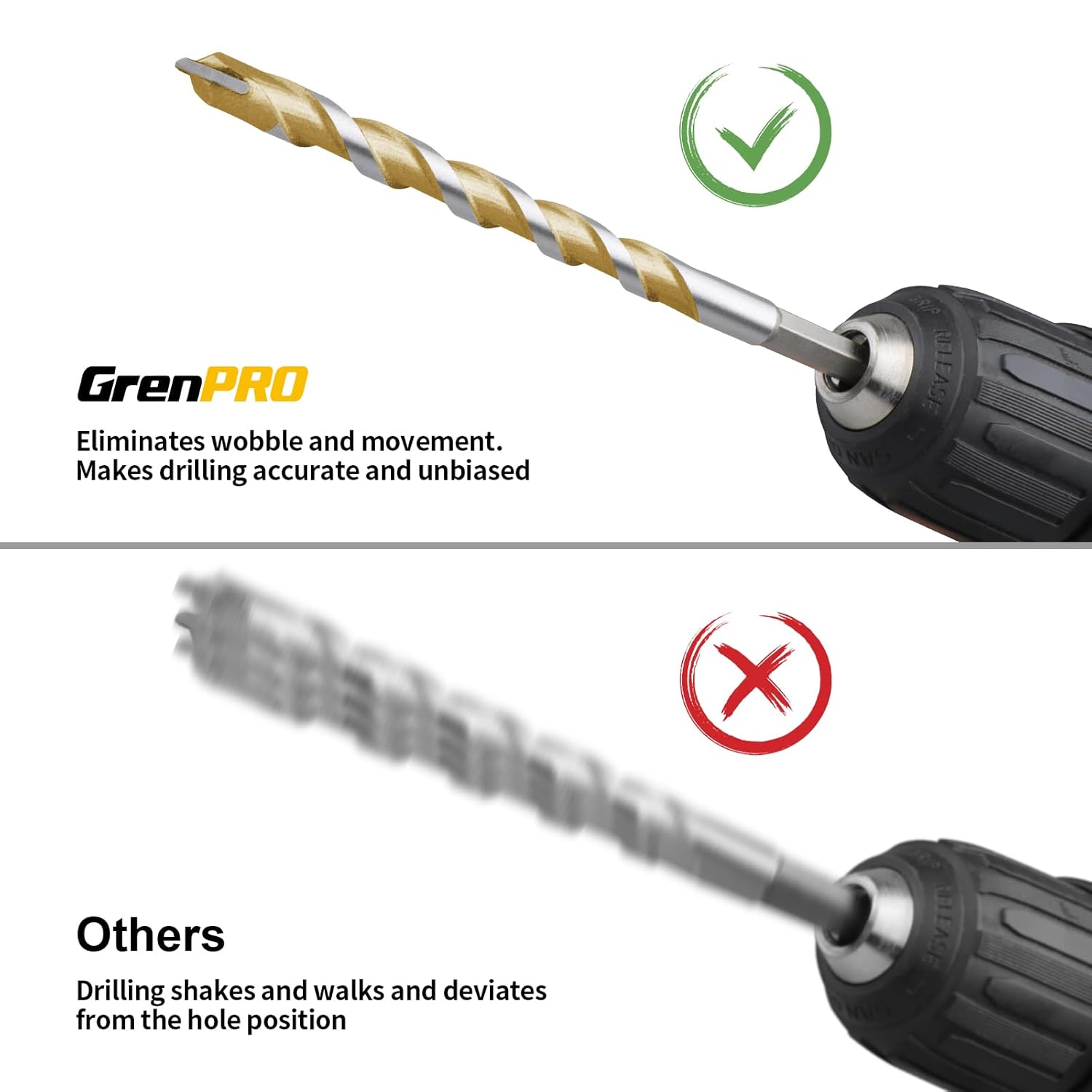 GRENPRO 12PCS Concrete Carbide Drill Bits，Hex Shank Masonry Drill Bit Set, 5/32"-1/2" Tungsten Steel Bits for Concrete/Brick/Glass/Ceramic/Tile/Cement/Plastic Home DIY & Construction Projects