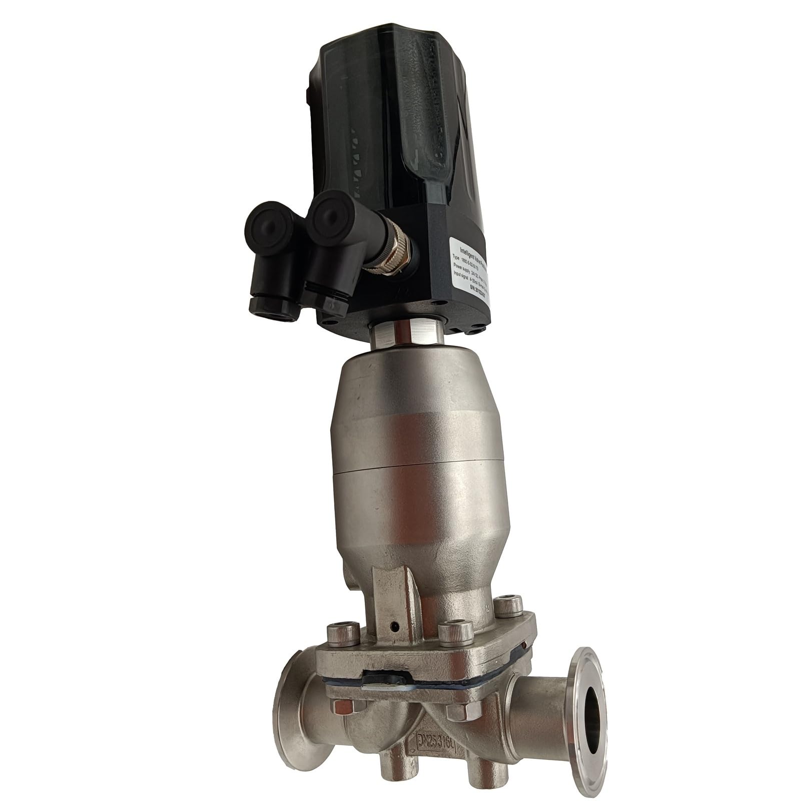 Owytmabq One Color Dn25 Ss316l Din Hygienic Clamp Pneumatic Diaphragm Valve With Stainless Steel Actuator And Intelligent Control Head