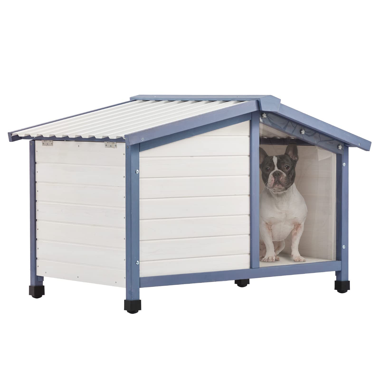 Petsfit Caseta de Madera para Perros, casa para Perros al Aire Libre con Techo de PVC Impermeable, pies elevados, casa de Perro fácil de Montar para Perros pequeños y medianos, Gatos, 84 cm x 57 cm x