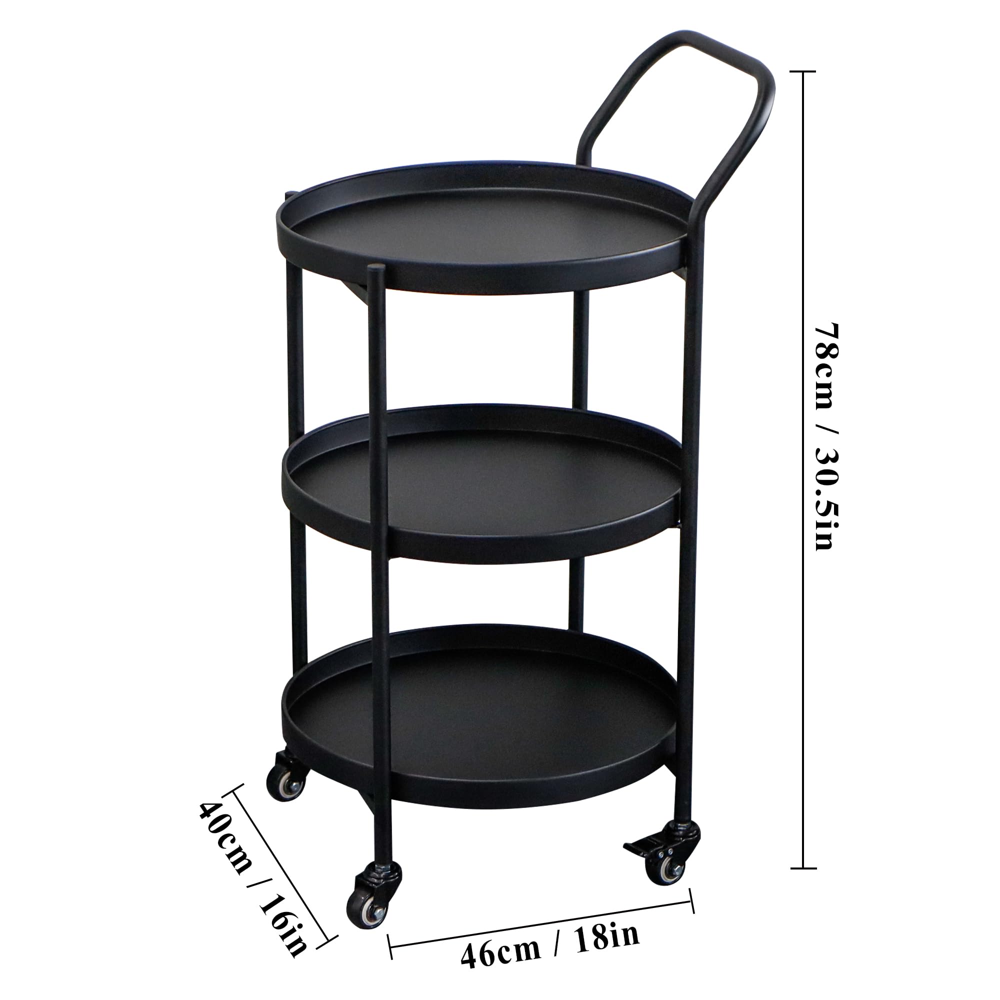 TRIROCKS Chariot Bar Doré 78 cm Haut, Voiture Métallique à 3 Niveaux avec Roues, roulettes Verrouillables, Rangement Solide pour Cuisine, Maison, Divertissement (Noir)