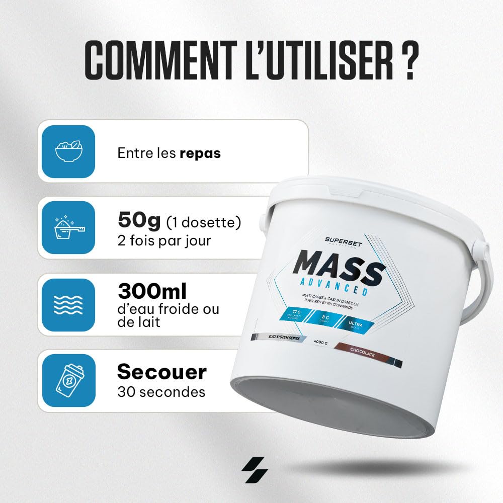 Superset Nutrition | Mass Advanced (4kg) | Gainers | Gainer grand format pour encore plus de masse ! - Chocolat