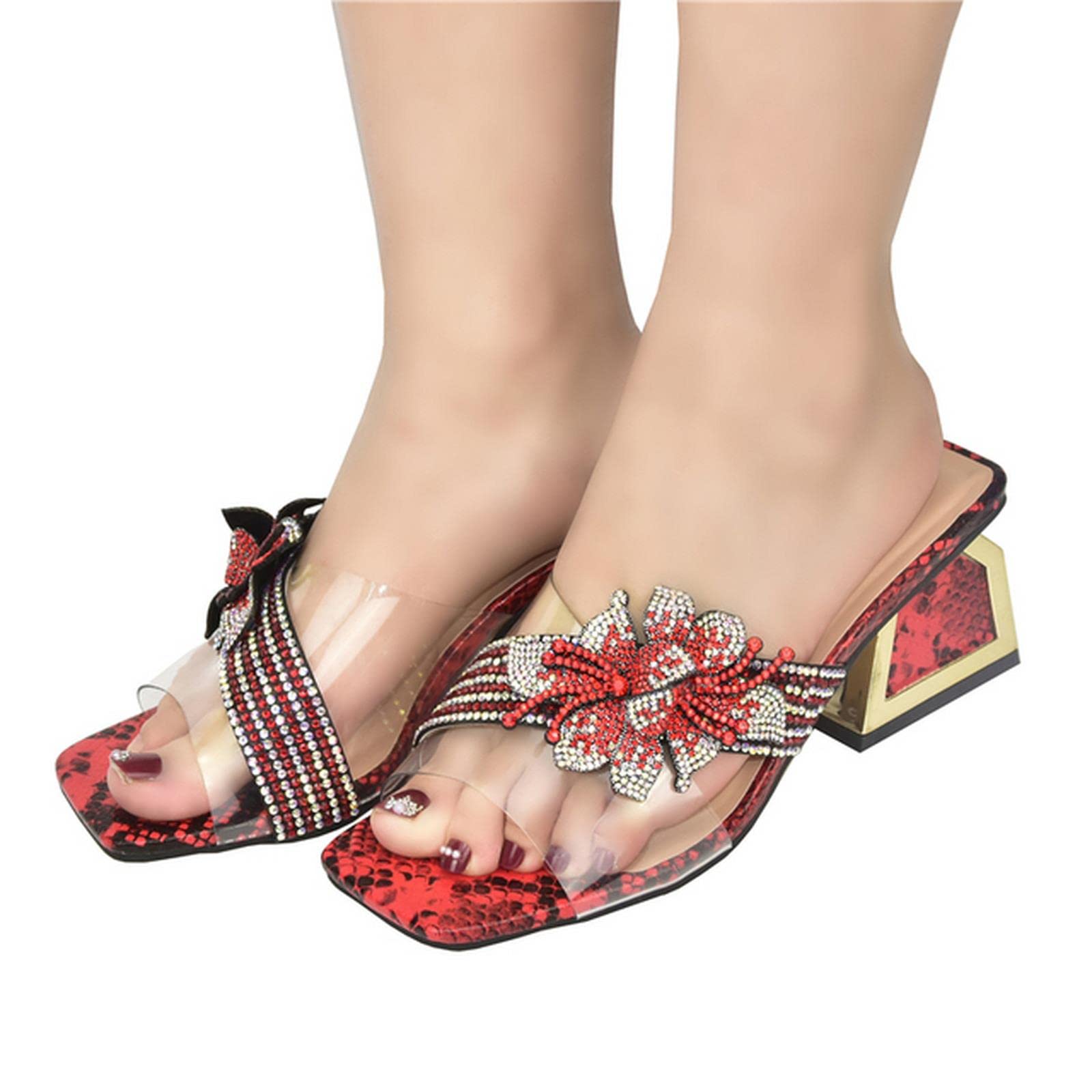 MOGSA Pantuflas de verano para mujer, talla grande, zapatos de boda, zapatos de vestir para fiesta, sandalias de tacón alto