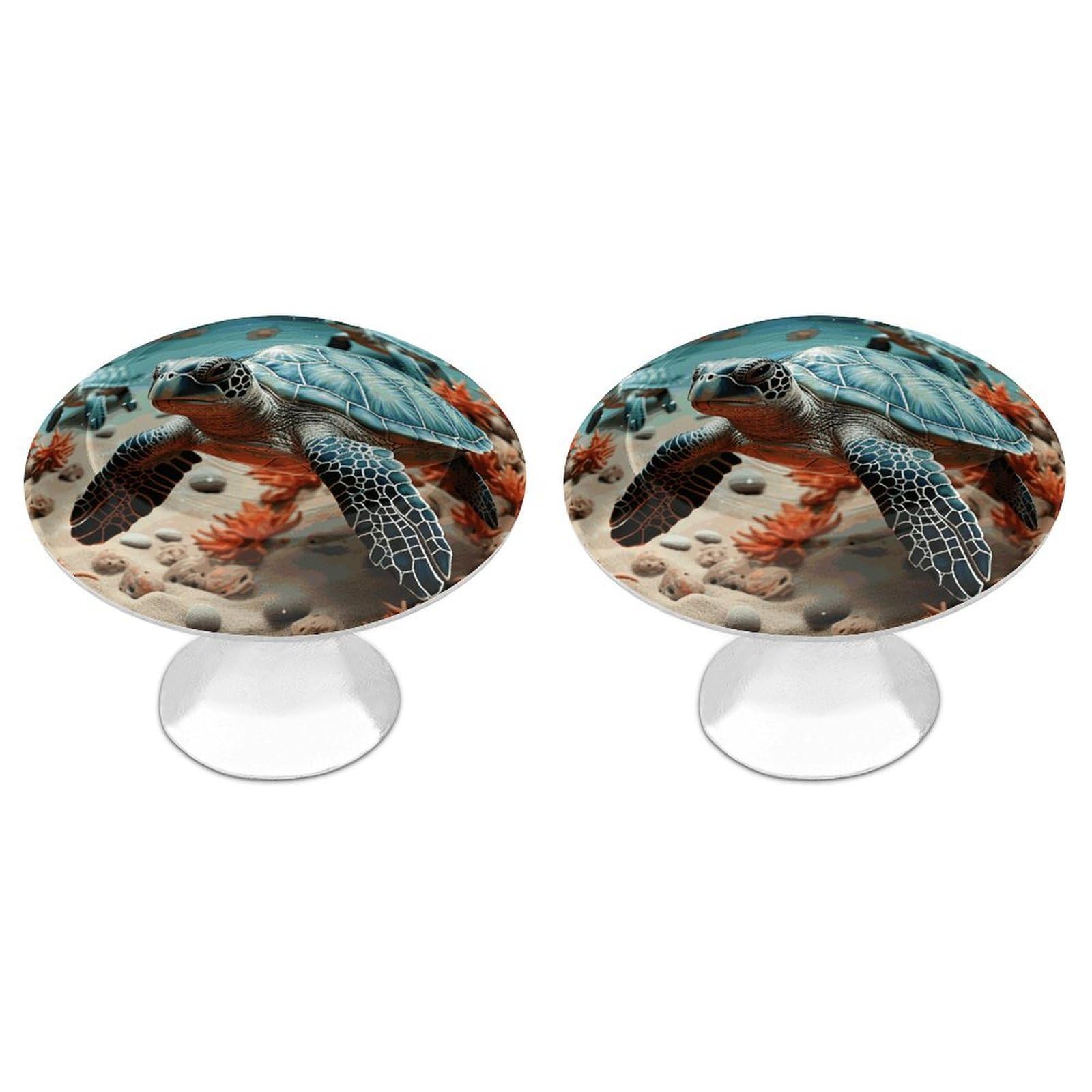 FekiLoot Turtle Starfish Cabinet Knobs Personality Stainless Steel Round Drawer Handles Circle Modern Cabinet Handles Drawer Knobs for Kitchen Dresser Bathroom Cupboard Furniture