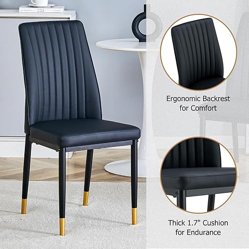 Miniatura 6 de Juego de mesa de comedor moderno para 6, sillas de cocina de mármol para 6, mesa de cocina rectangular con 6 sillas tapizadas de piel sintética para