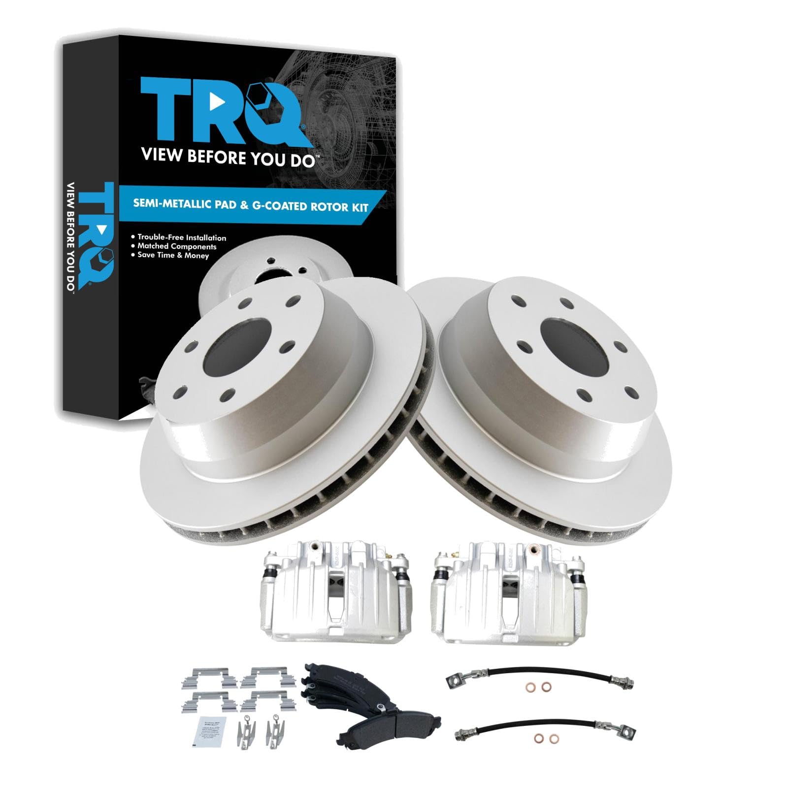 TRQ Brake Pad &amp; Rotor Kit Semi-Metallic Compatible with 02-06 Cadillac 00-06 Chevrolet GMC