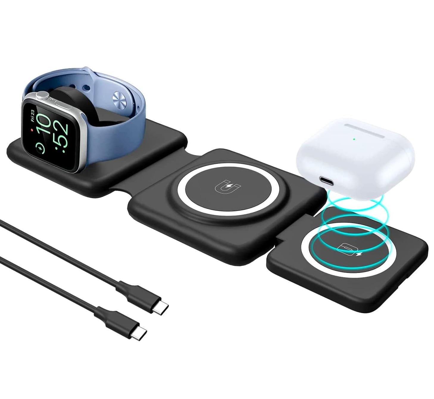 ilaa3 in 1 Wireless Charger, Foldable Magnetic Charging Stand, Inductive Wireless Charger for iPhone 13/12/11 Pro Max/X/Xs Max/8/8 Plus, AirPods 3/2/pro, iWatch Series 7/6/5/SE/4/3/2, and Samsung