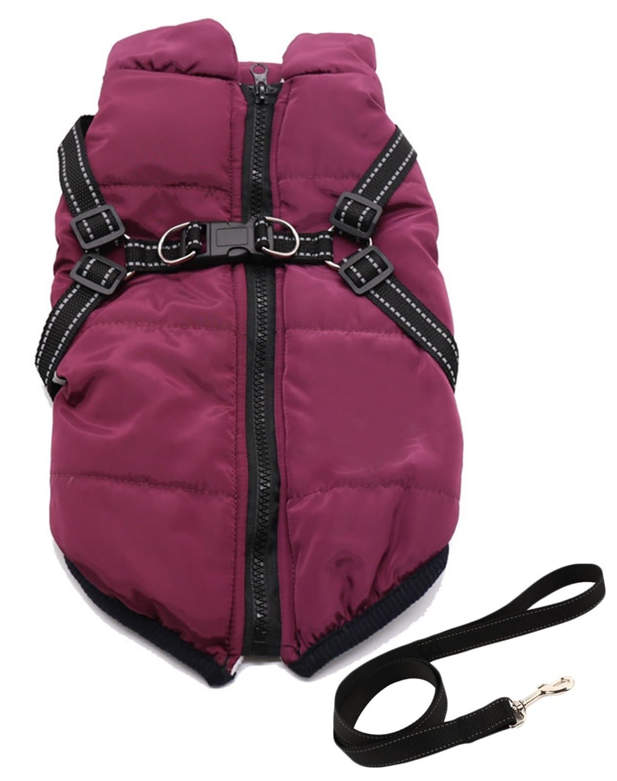 THUCHENYUC Furry King Dog Winter Coat With Harness, 3 In 1 Winter Jacket For Dogs Waterproof Windproof Dog Snow Jacket With Zipper For Small Medium Large Dogs(Purple,L)